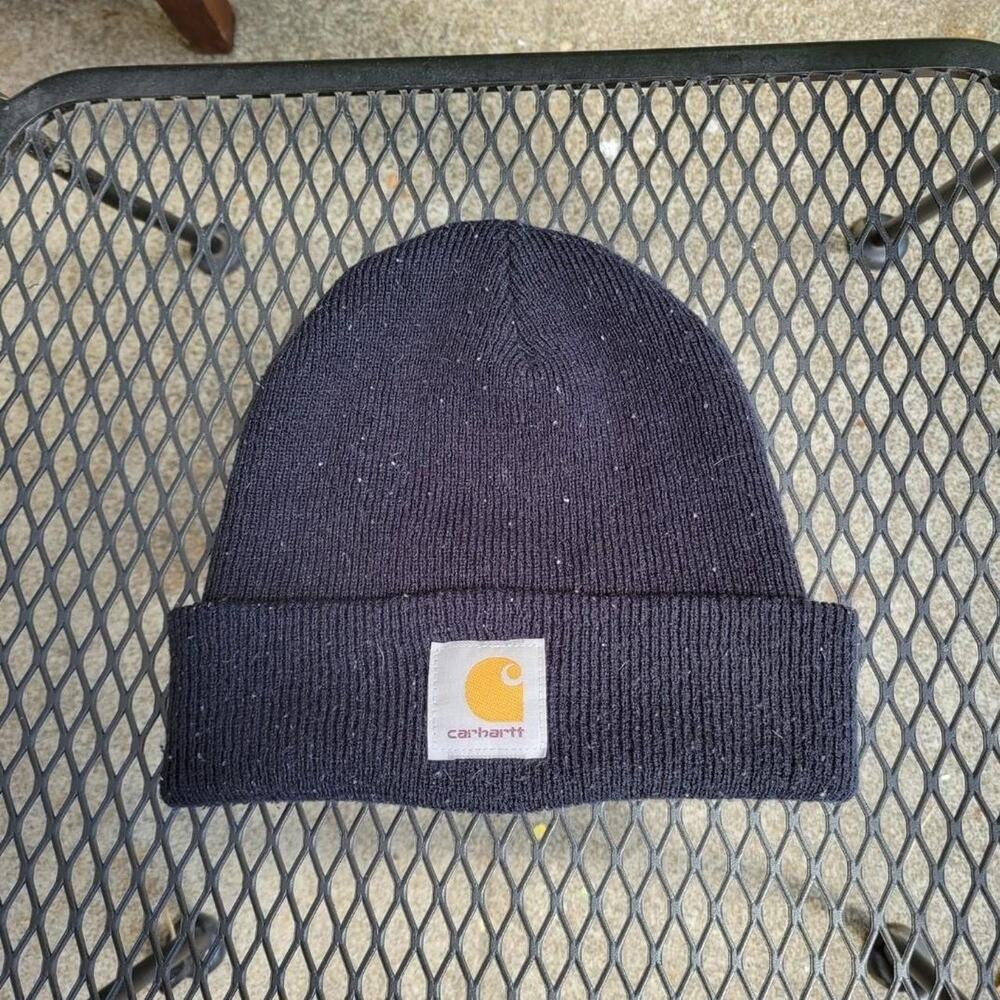 Vtg Carhartt Logo Patch Plain Workwear Knit Hat Black One Size